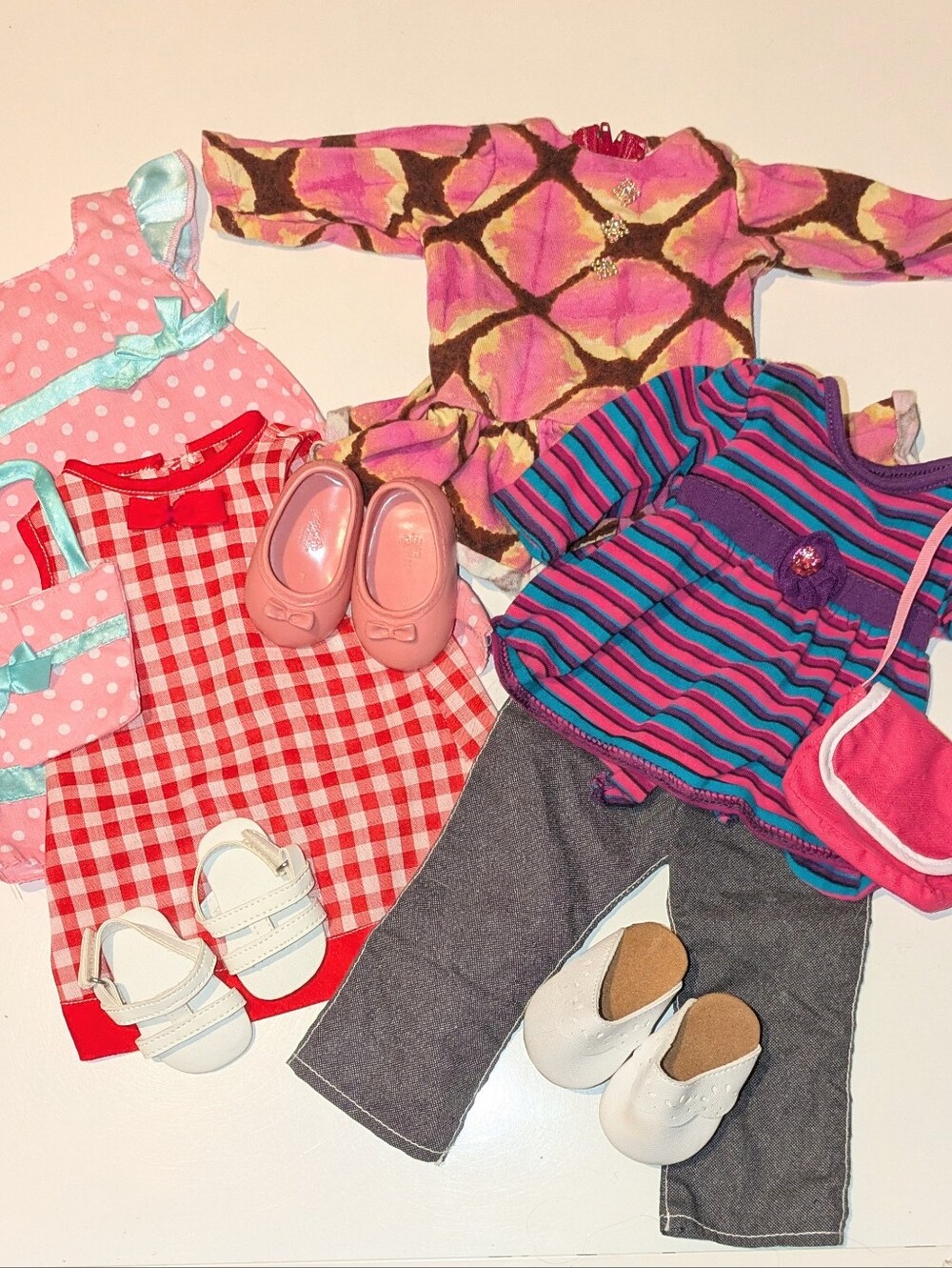 American Girl Fit Other Brand Handcrafted Lot of 4 Outfits, 10 Pieces